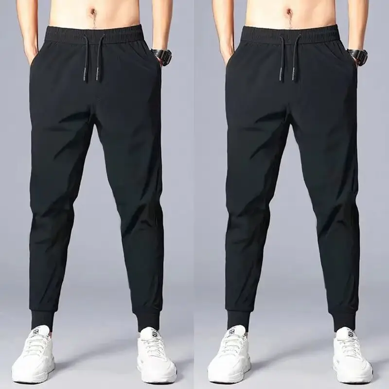 Men's Black Elastic Waist Jogger Pants Spring Autumn Loose Fit - Image 4