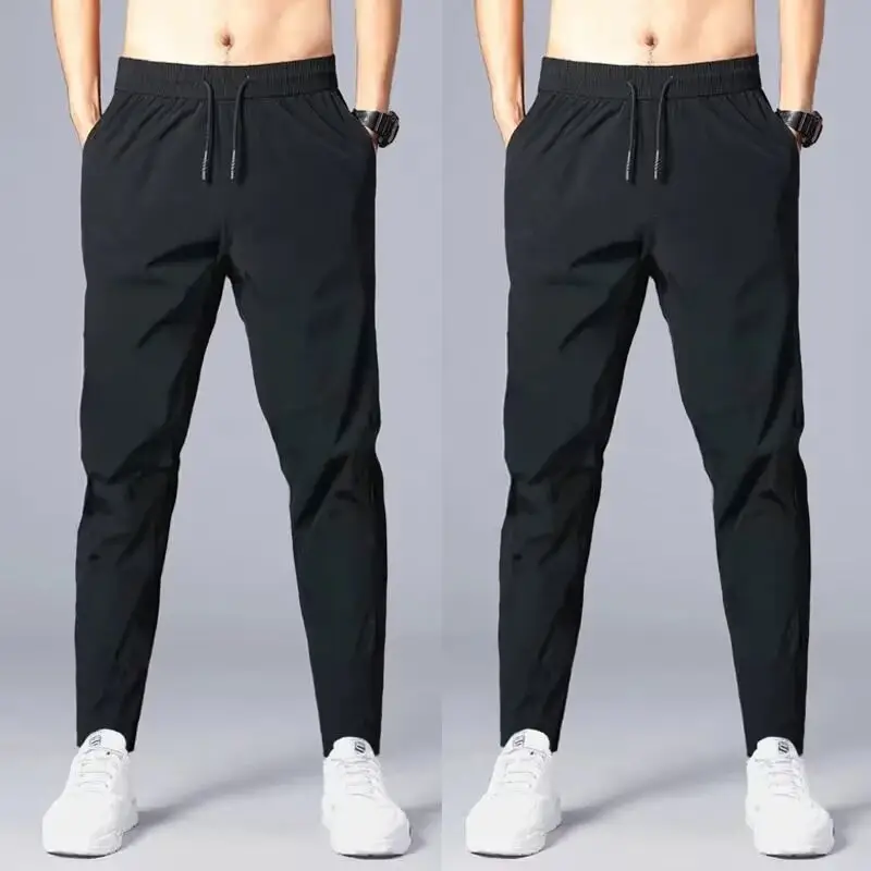 Men's Black Elastic Waist Jogger Pants Spring Autumn Loose Fit - Image 5