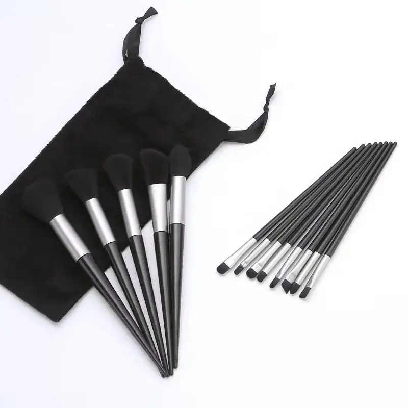 13 Piece Black Makeup Brushes Set with Velvet Bag - Image 5