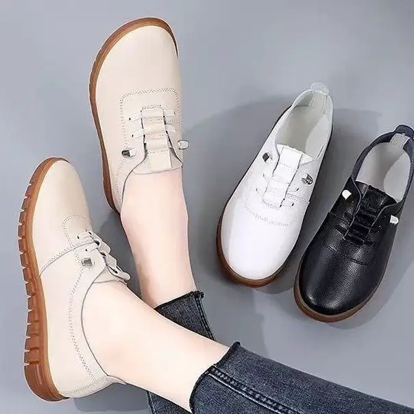 Women's White Rubber Sole Flat Shoes 2024 Spring — feature 3