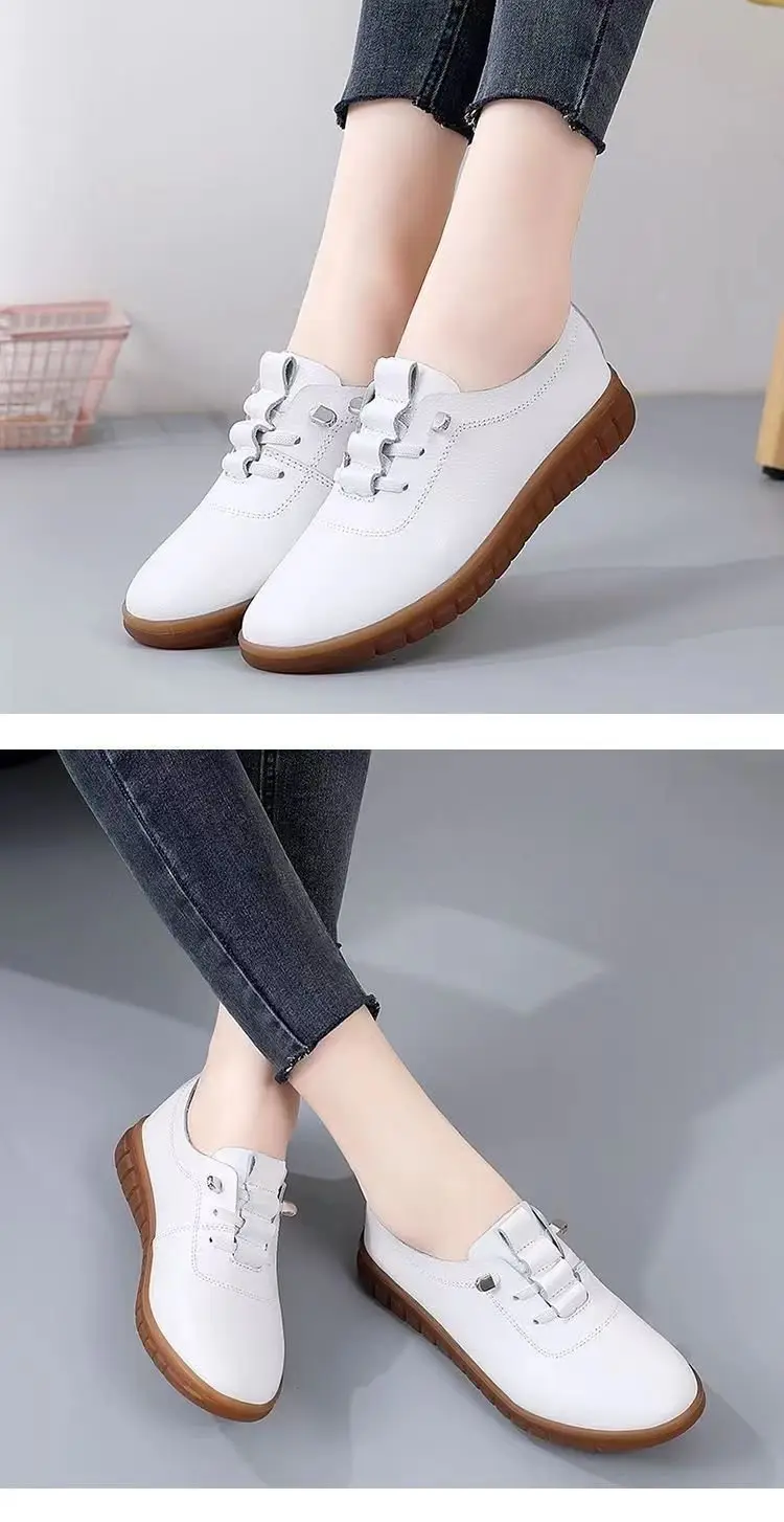 Women's White Rubber Sole Flat Shoes 2024 Spring — feature 6