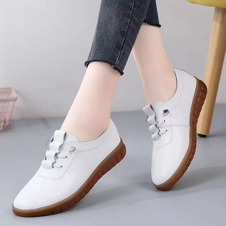 Women's White Rubber Sole Flat Shoes 2024 Spring - Image 2