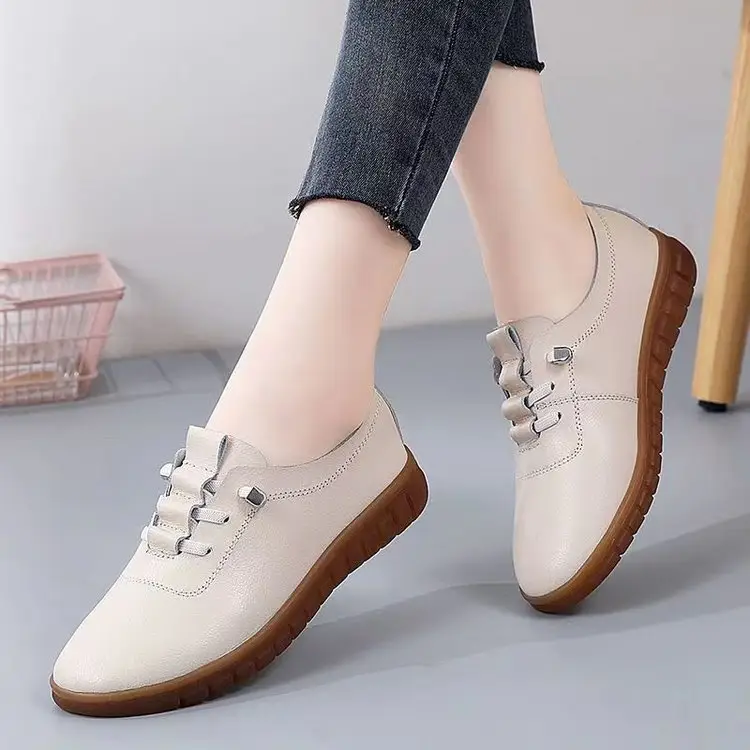 Women's White Rubber Sole Flat Shoes 2024 Spring - Image 3