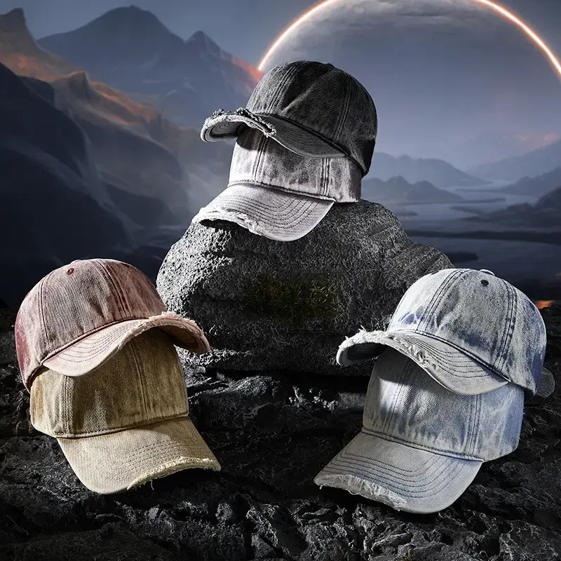 2025 Denim Baseball Cap Retro Distressed Spring Summer - Image 9