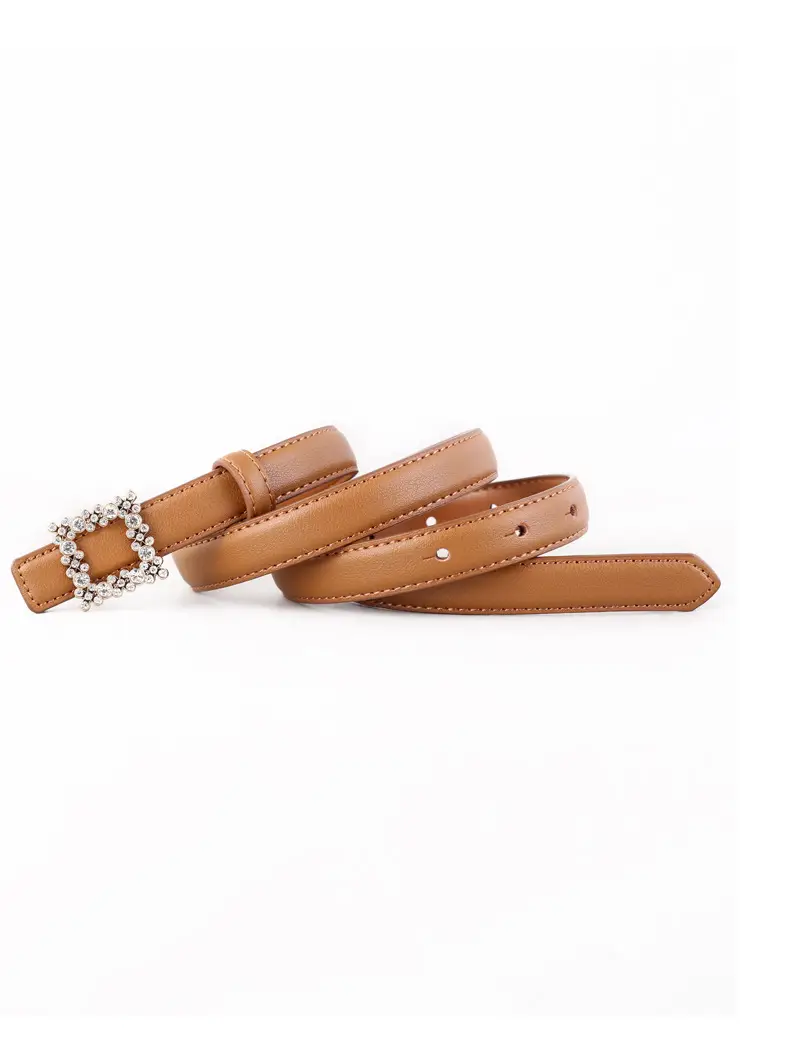 Women's Black Rhinestone Square Belt with Genuine Leather — feature 28