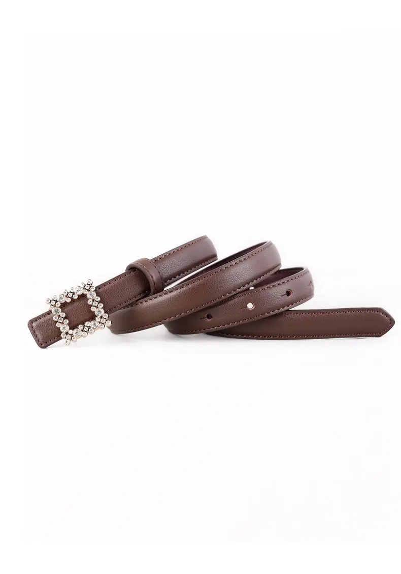 Women's Black Rhinestone Square Belt with Genuine Leather — feature 29