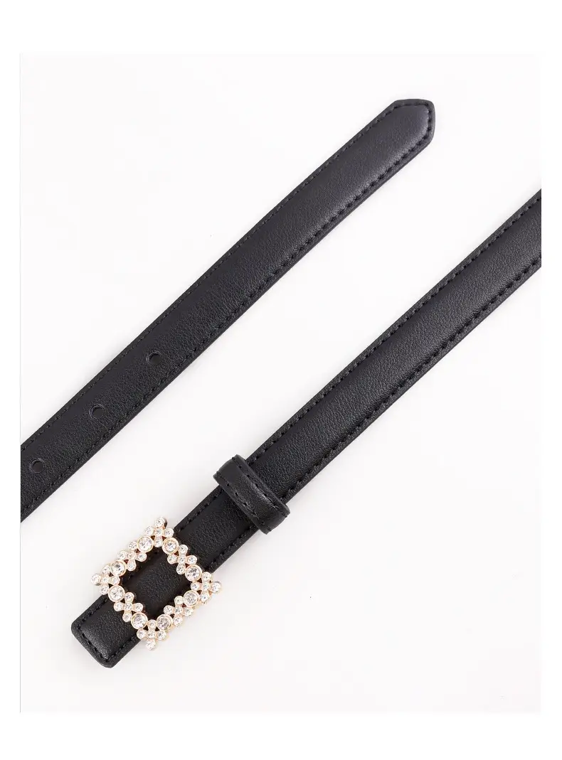 Women's Black Rhinestone Square Belt with Genuine Leather — feature 31