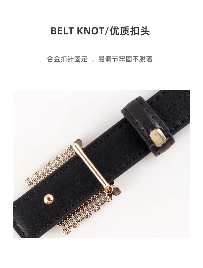 Women's Black Rhinestone Square Belt with Genuine Leather — feature 34