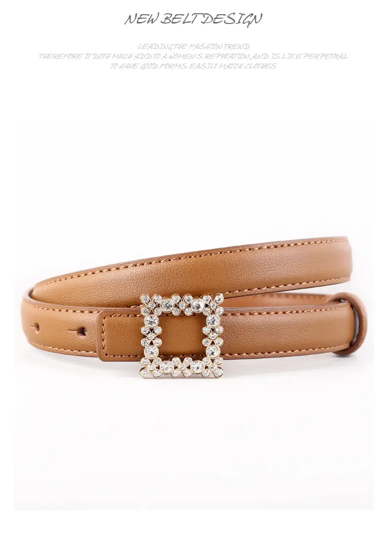 Women's Black Rhinestone Square Belt with Genuine Leather — feature 38