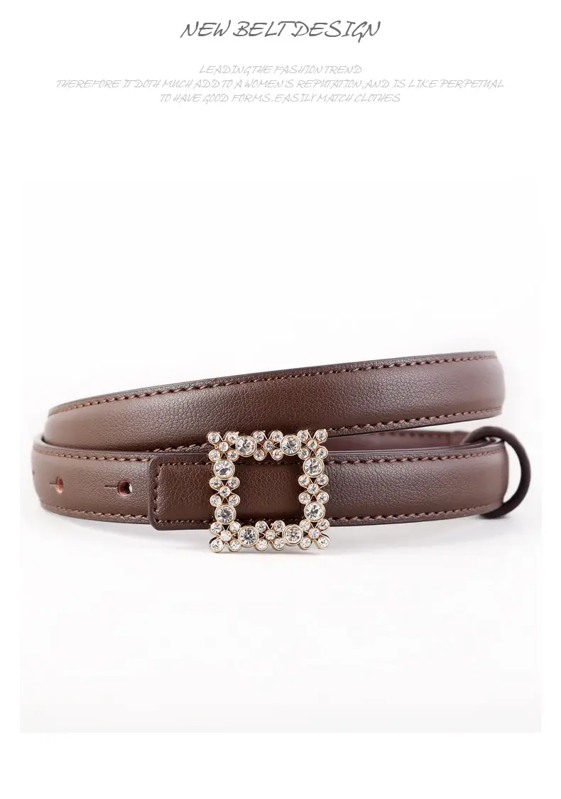 Women's Black Rhinestone Square Belt with Genuine Leather — feature 39