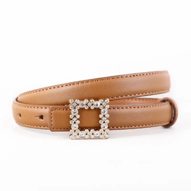 Women's Black Rhinestone Square Belt with Genuine Leather - Image 2