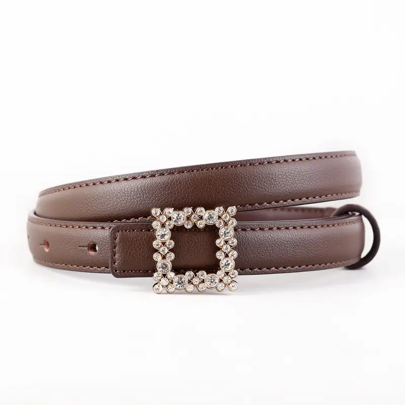 Women's Black Rhinestone Square Belt with Genuine Leather - Image 3