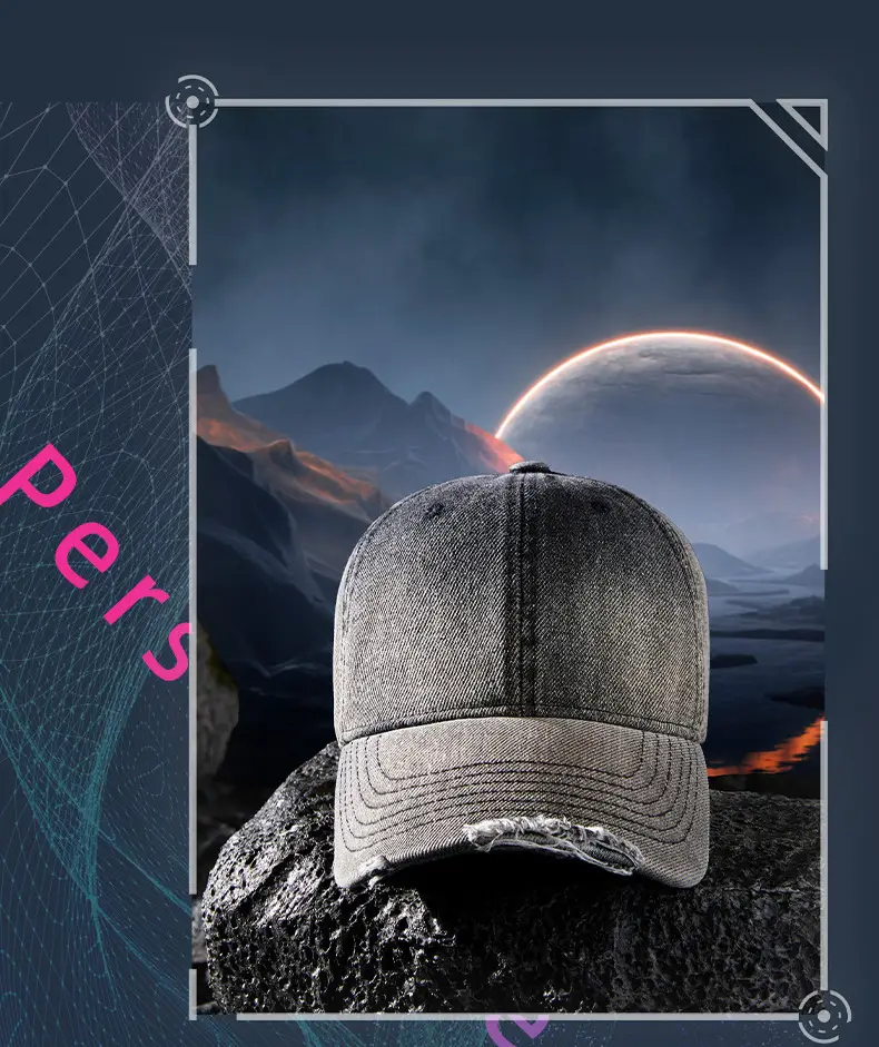 2025 New Gradient Ripped Denim Baseball Cap — feature 13