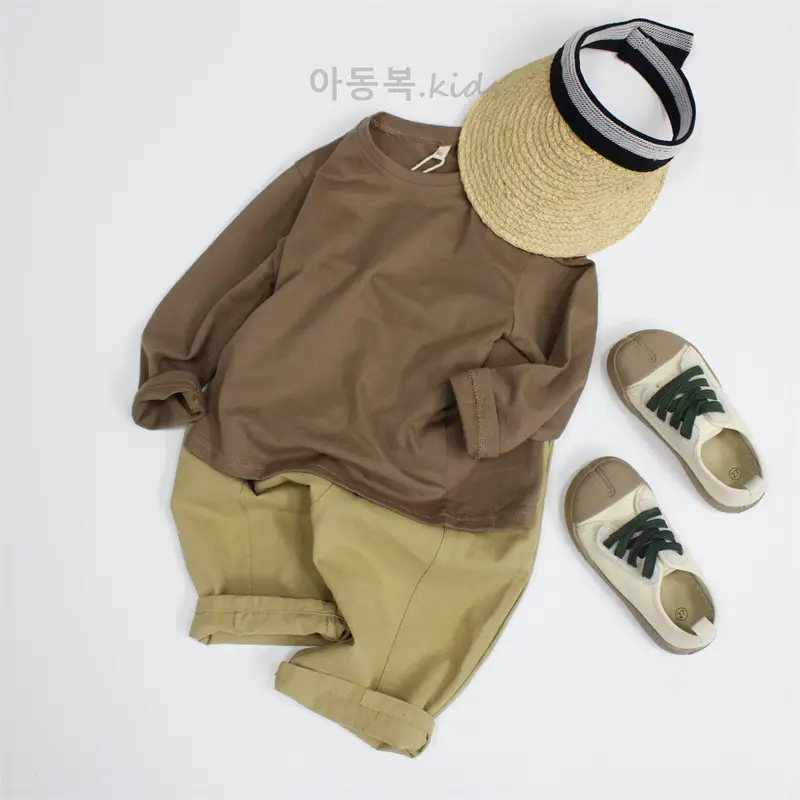 Brown Long Sleeve Kids T-Shirt for Girls — feature 9