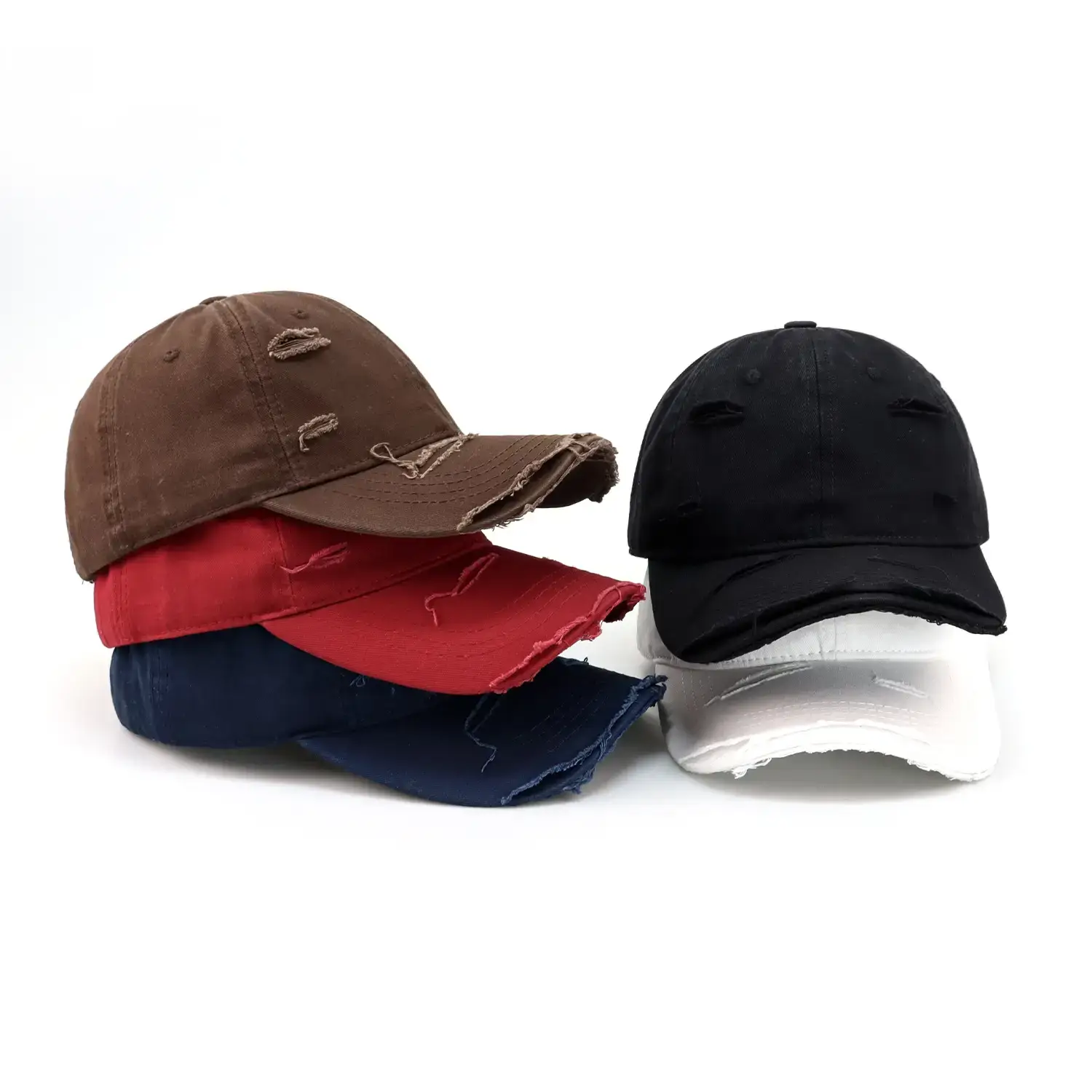 Women Men Casual Ripped Cap Red - Image 3