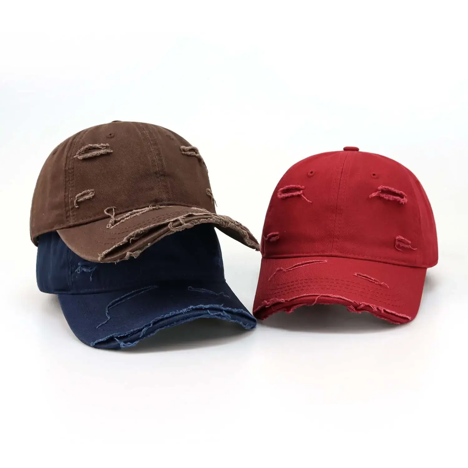 Women Men Casual Ripped Cap Red - Image 4