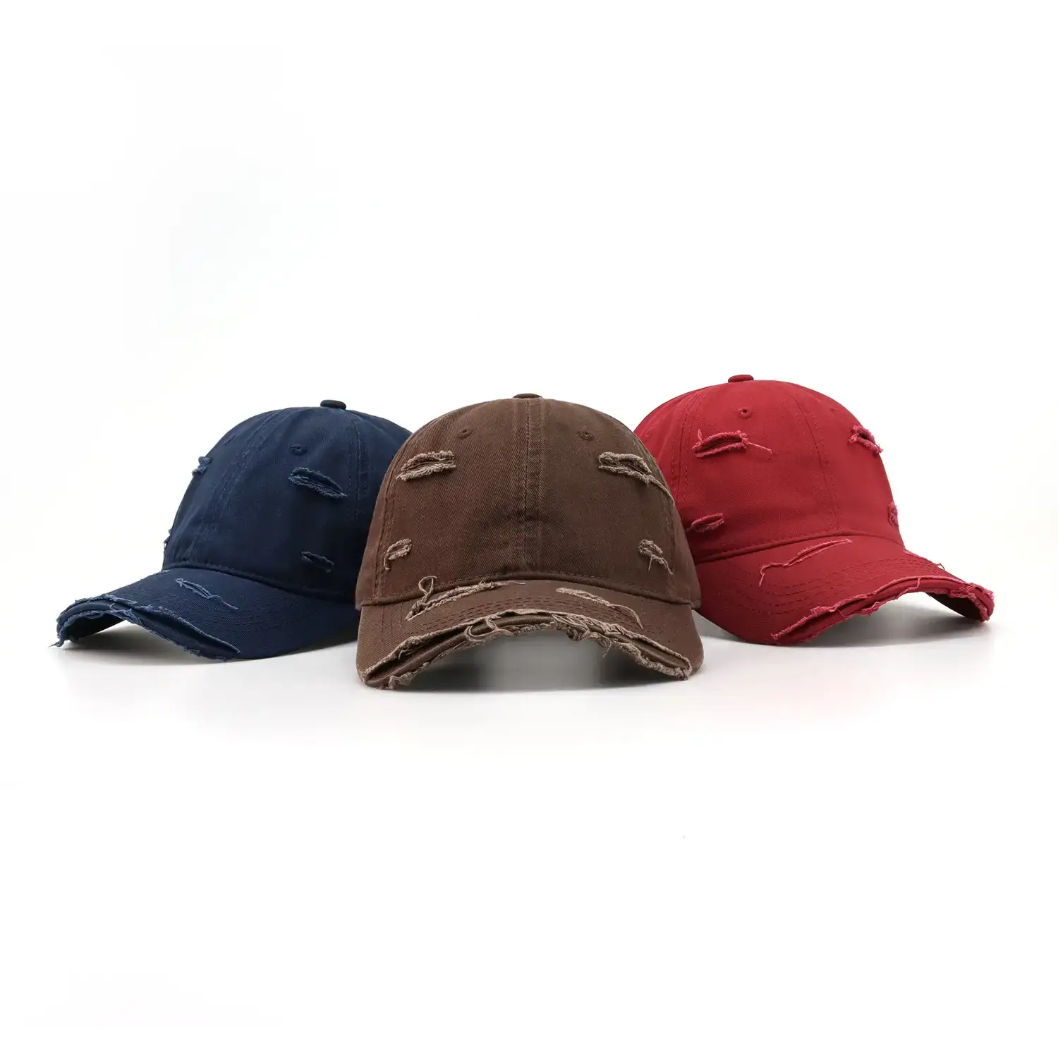 Women Men Casual Ripped Cap Red - Image 5