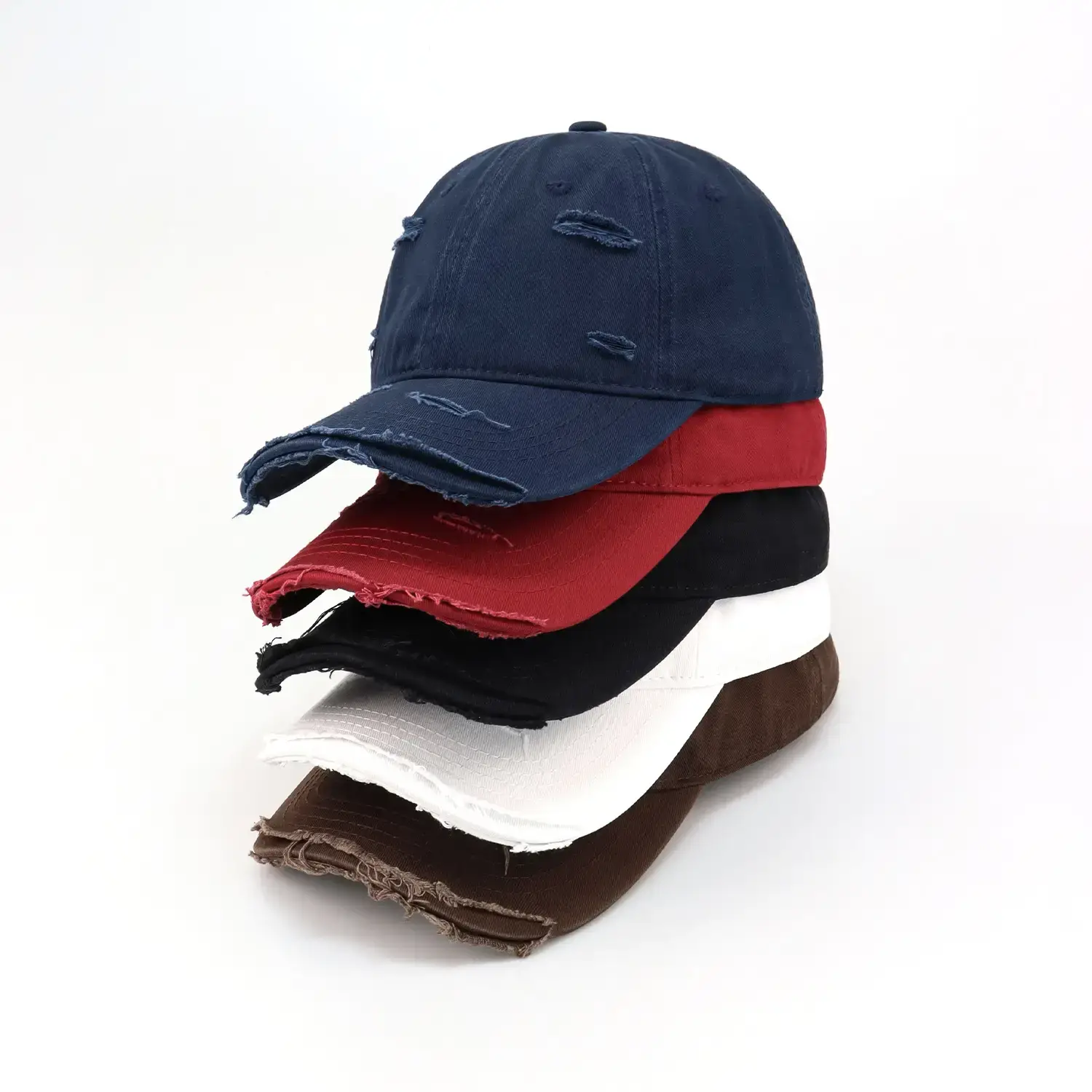 Women Men Casual Ripped Cap Red - Image 6