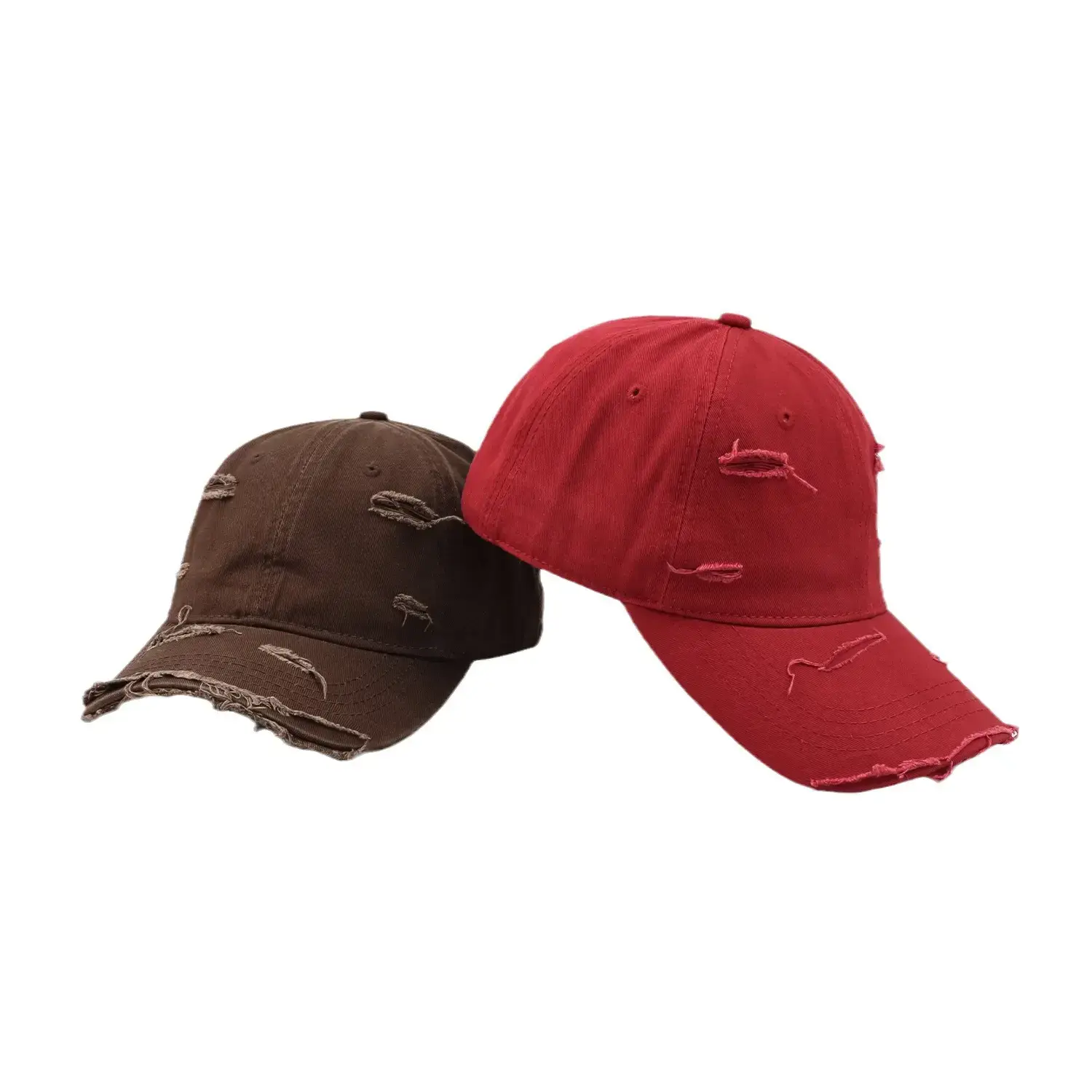 Women Men Casual Ripped Cap Red - Image 7