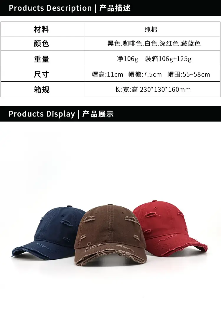 Women Men Casual Ripped Cap Red — feature 2