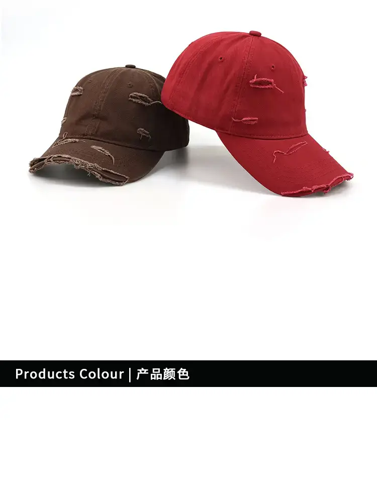 Women Men Casual Ripped Cap Red — feature 4