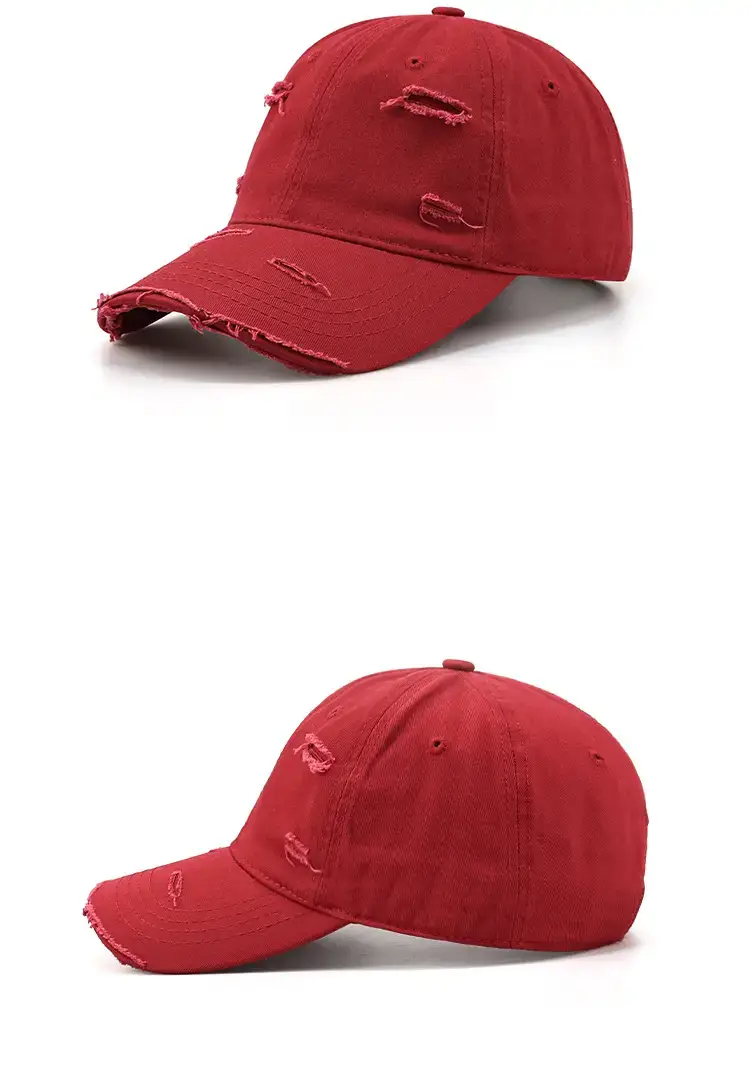 Women Men Casual Ripped Cap Red — feature 5