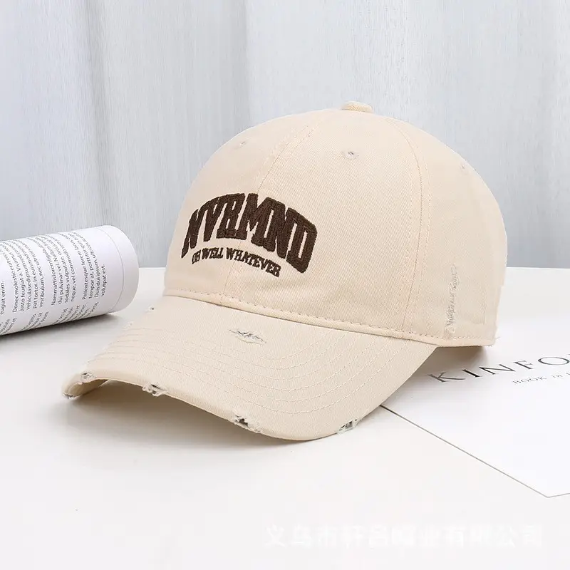 Women Ripped Embroidered Baseball Cap Grey Sun Proof - Image 8