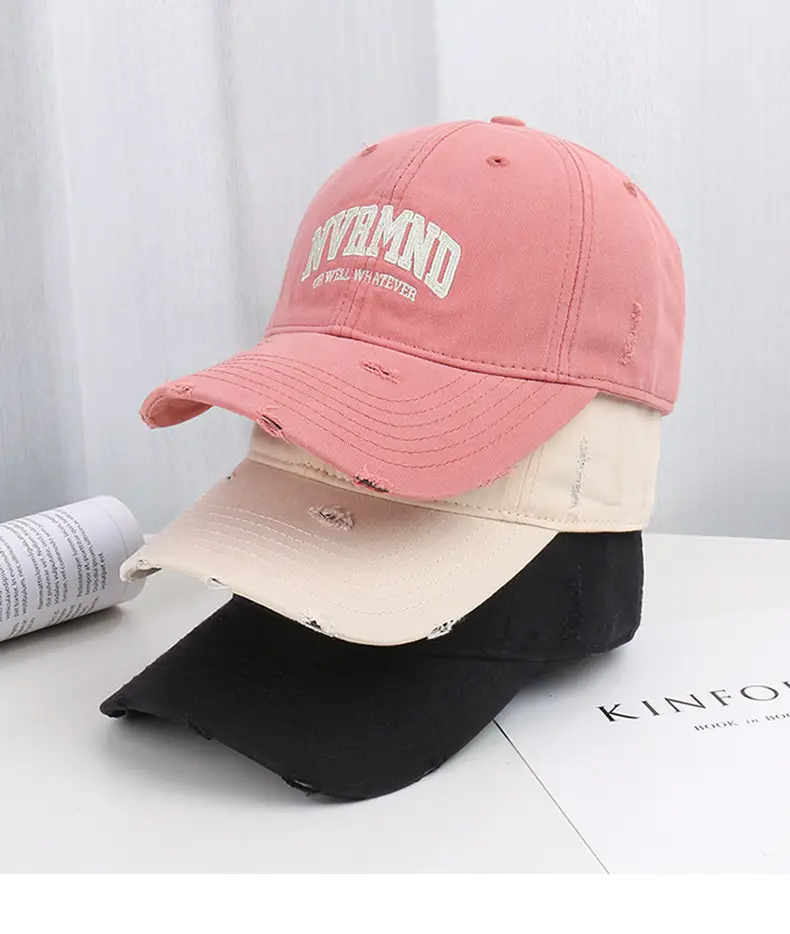 Women Ripped Embroidered Baseball Cap Grey Sun Proof — feature 16
