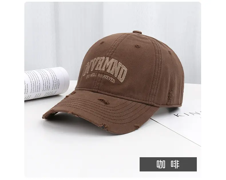 Women Ripped Embroidered Baseball Cap Grey Sun Proof — feature 23