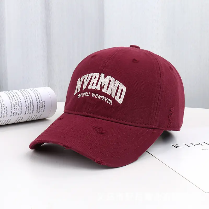 Women Ripped Embroidered Baseball Cap Grey Sun Proof - Image 2