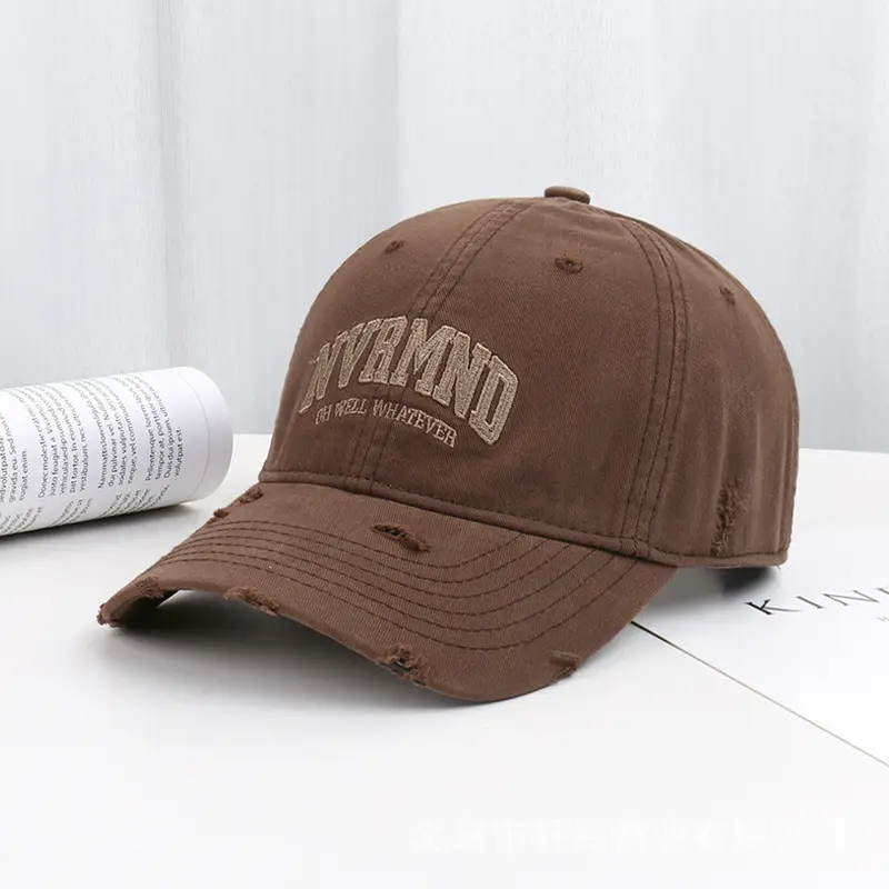 Women Ripped Embroidered Baseball Cap Grey Sun Proof - Image 3
