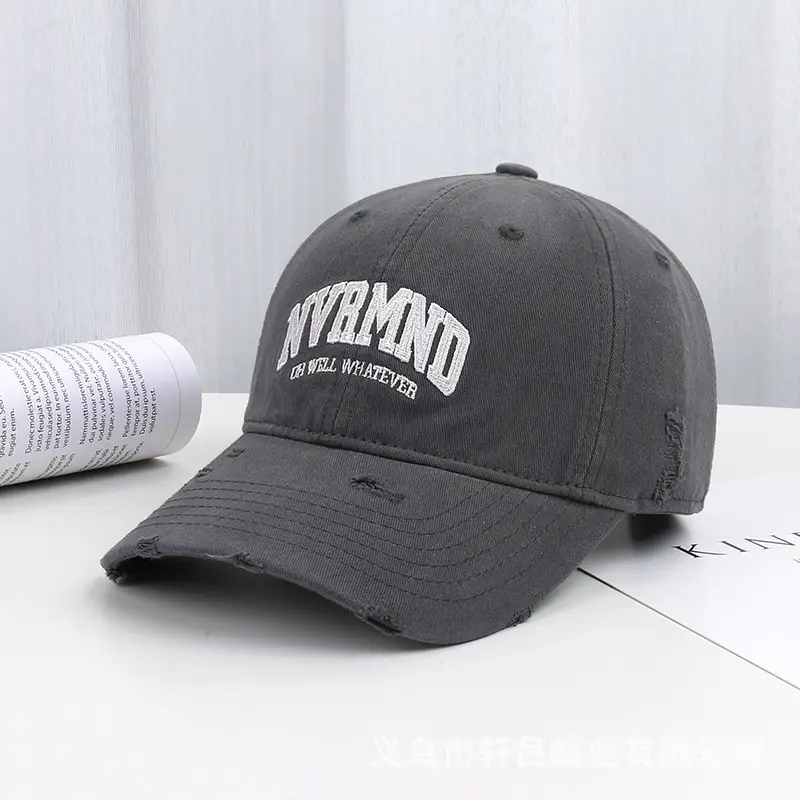Women Ripped Embroidered Baseball Cap Grey Sun Proof - Image 7
