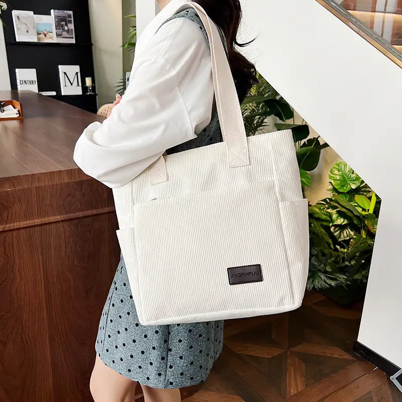 2024 Canvas Shoulder Bag Korean Style Corduroy Tote - Image 7