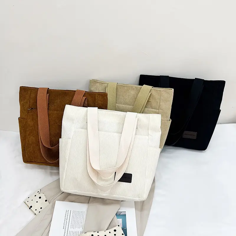 2024 Canvas Shoulder Bag Korean Style Corduroy Tote - Image 8