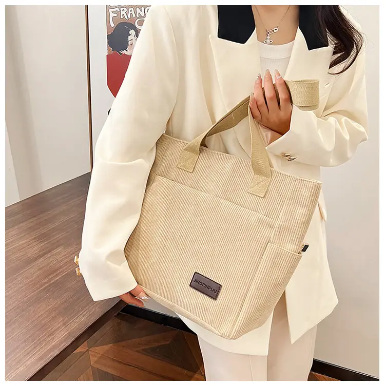 2024 Canvas Shoulder Bag Korean Style Corduroy Tote — feature 15