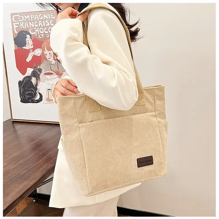 2024 Canvas Shoulder Bag Korean Style Corduroy Tote — feature 16