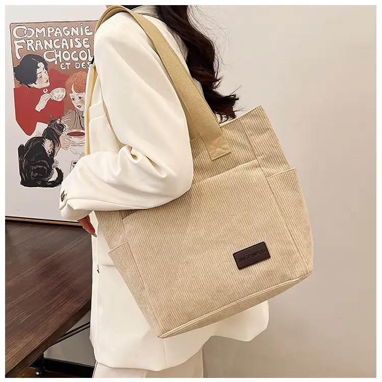 2024 Canvas Shoulder Bag Korean Style Corduroy Tote — feature 17