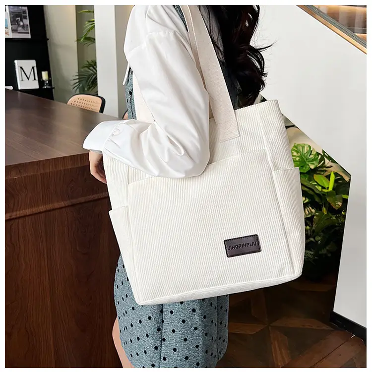 2024 Canvas Shoulder Bag Korean Style Corduroy Tote — feature 22