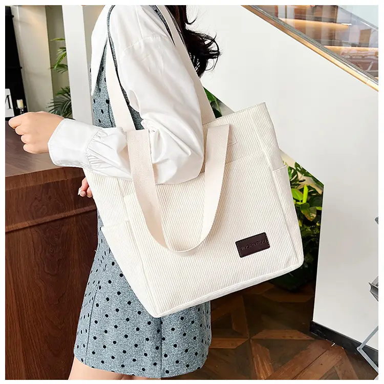 2024 Canvas Shoulder Bag Korean Style Corduroy Tote — feature 23