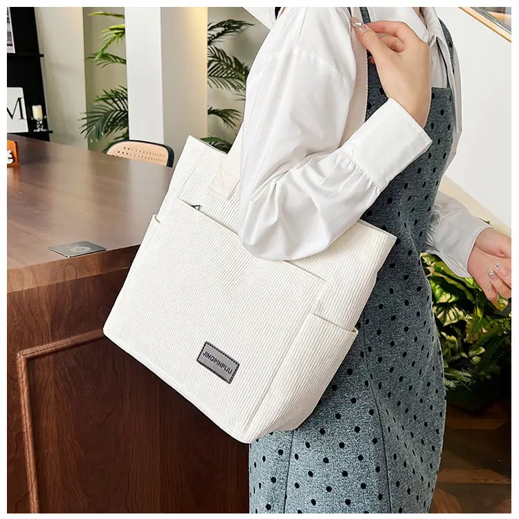 2024 Canvas Shoulder Bag Korean Style Corduroy Tote — feature 24