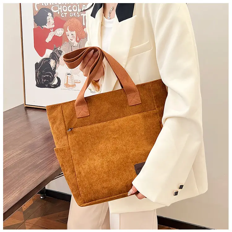 2024 Canvas Shoulder Bag Korean Style Corduroy Tote — feature 26