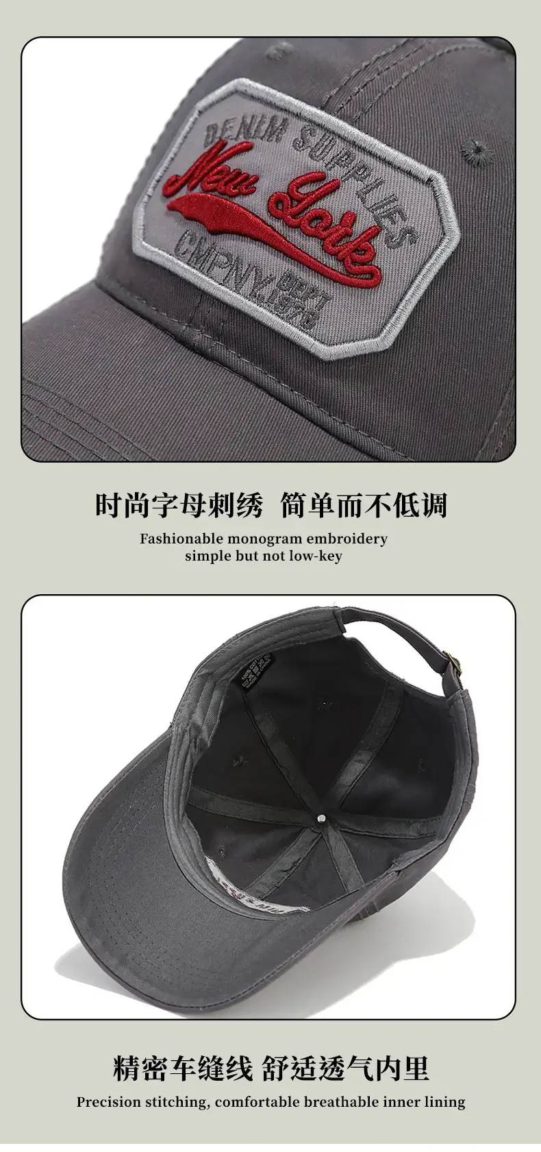 Women's Gray Retro Washed Baseball Cap 54-60cm — feature 9