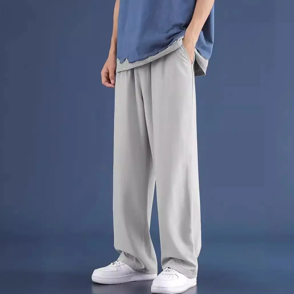 Men Ice Silk Loose Fit Pants Black - Image 8