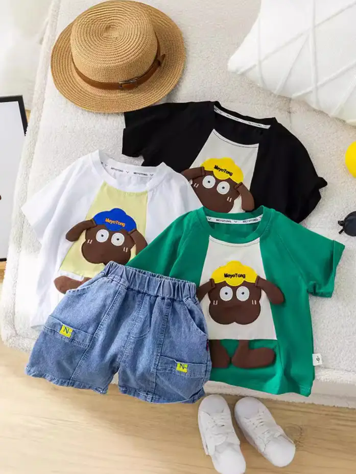 2024 Boys Cotton T-Shirt Suit Korean Cartoon Shorts