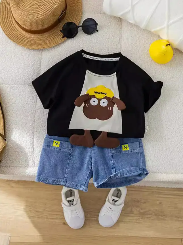 2024 Boys Cotton T-Shirt Suit Korean Cartoon Shorts