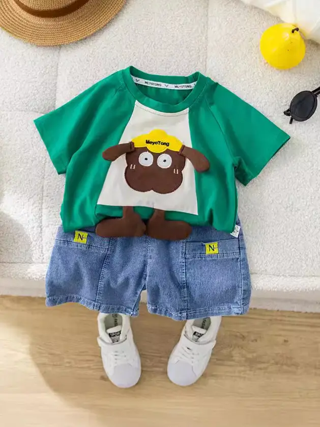 2024 Boys Cotton T-Shirt Suit Korean Cartoon Shorts