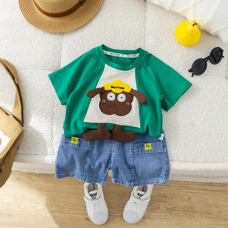 2024 Boys Cotton T-Shirt Suit Korean Cartoon Shorts