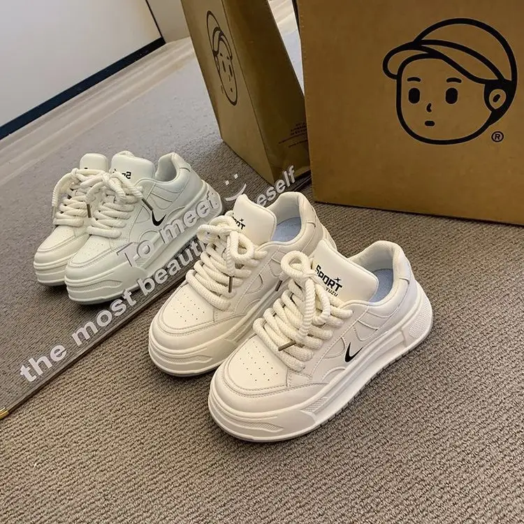 Women White Thick Chunky Casual Sneakers 2024 - Image 2