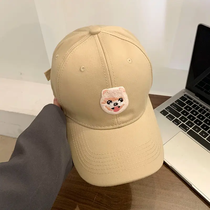 Brown Korean Style Women's Baseball Cap with Dog Head Design - Image 2