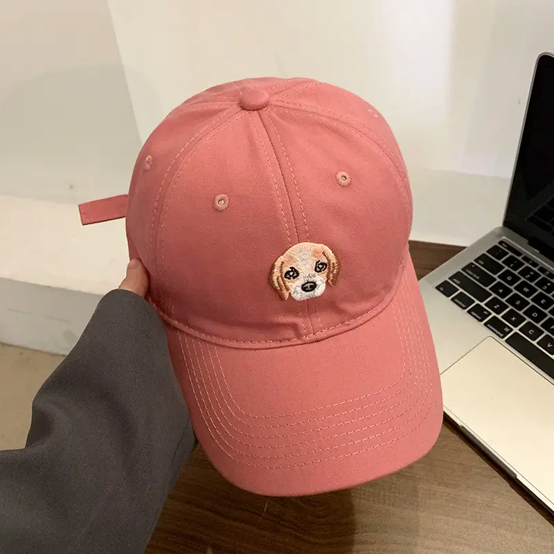 Brown Korean Style Women's Baseball Cap with Dog Head Design - Image 3